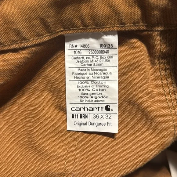 Carhartt men's original fit work dungaree pant 36/32 - Picture 3 of 3